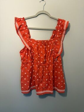 Old Navy Coral Floral Ruffle-Trim Tank